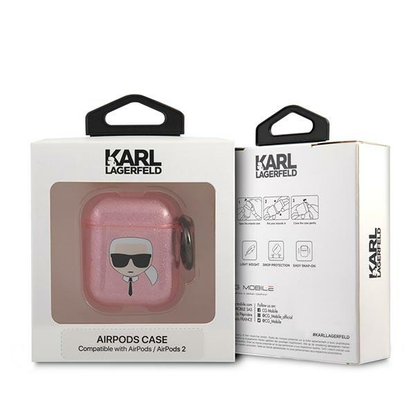  KARL LAGERFELD  Funda AirPods Glitter Karl`s Head Pink